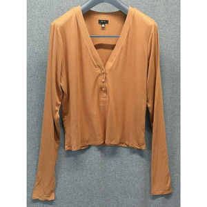 AFRM Arbor Rib Henley Top Caramel Plus Size 2X With Thumb Holes